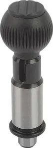 KIPP Precision indexing plungers with cylindrical pin, standard Steel, grip ball thermoplastic black/grey